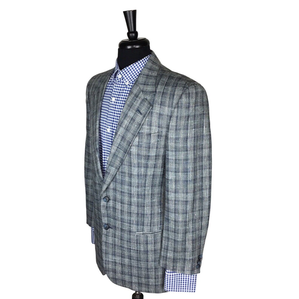 Valentino Uomo Blue Plaid Silk/Cotton Mens Sport Coat Blazer Jacket Size 40R